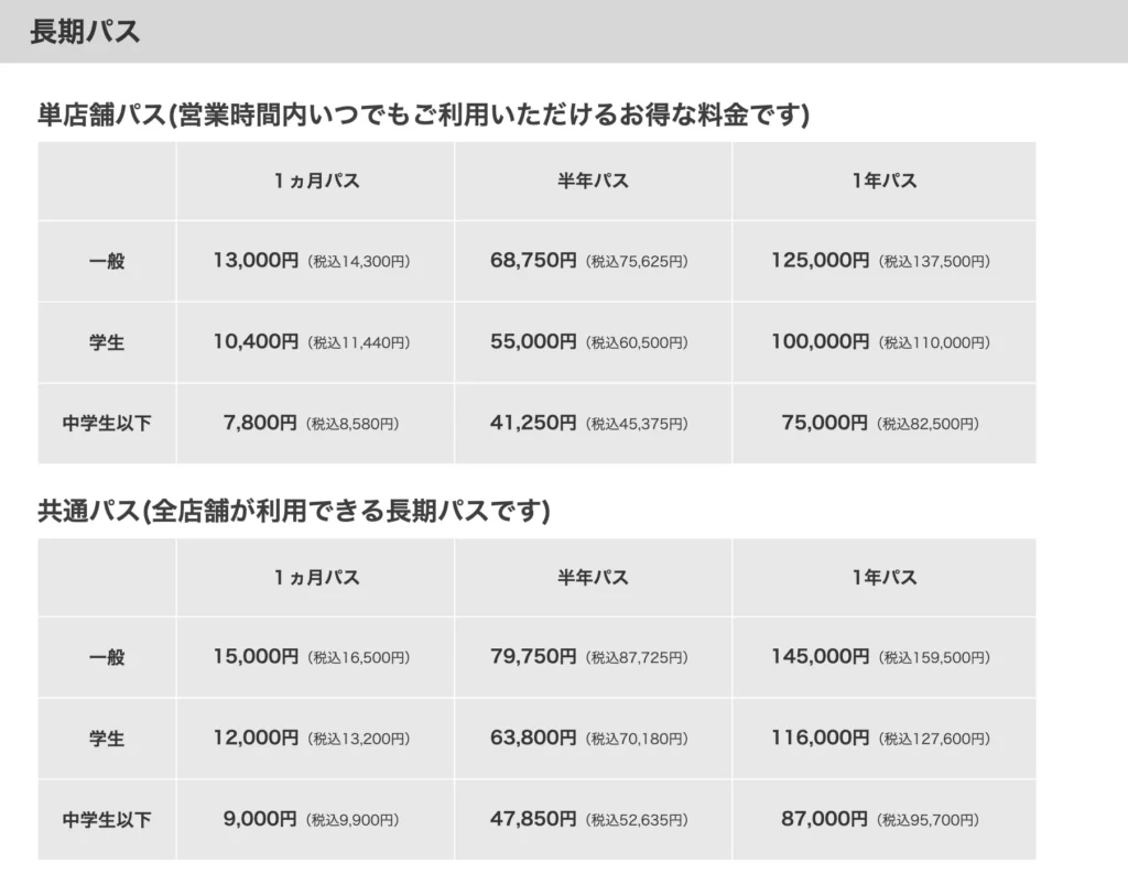 BaseCamp飯能店の長期パス